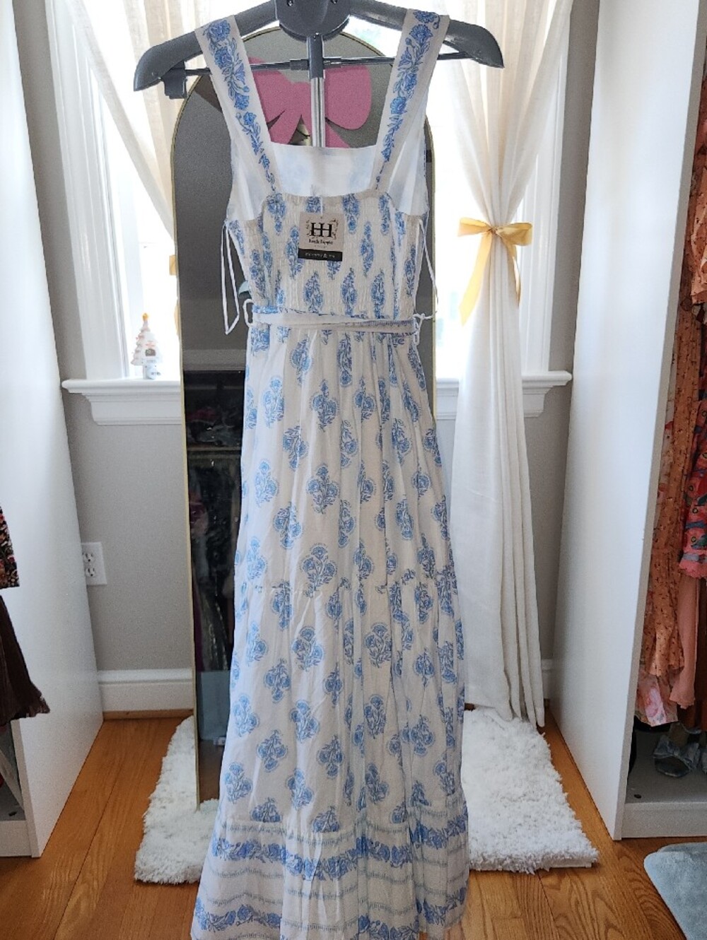 Haute Hippie Mommy and Mini- White Maxi Dress with Blue Floral Medallions - Picture 4 of 5